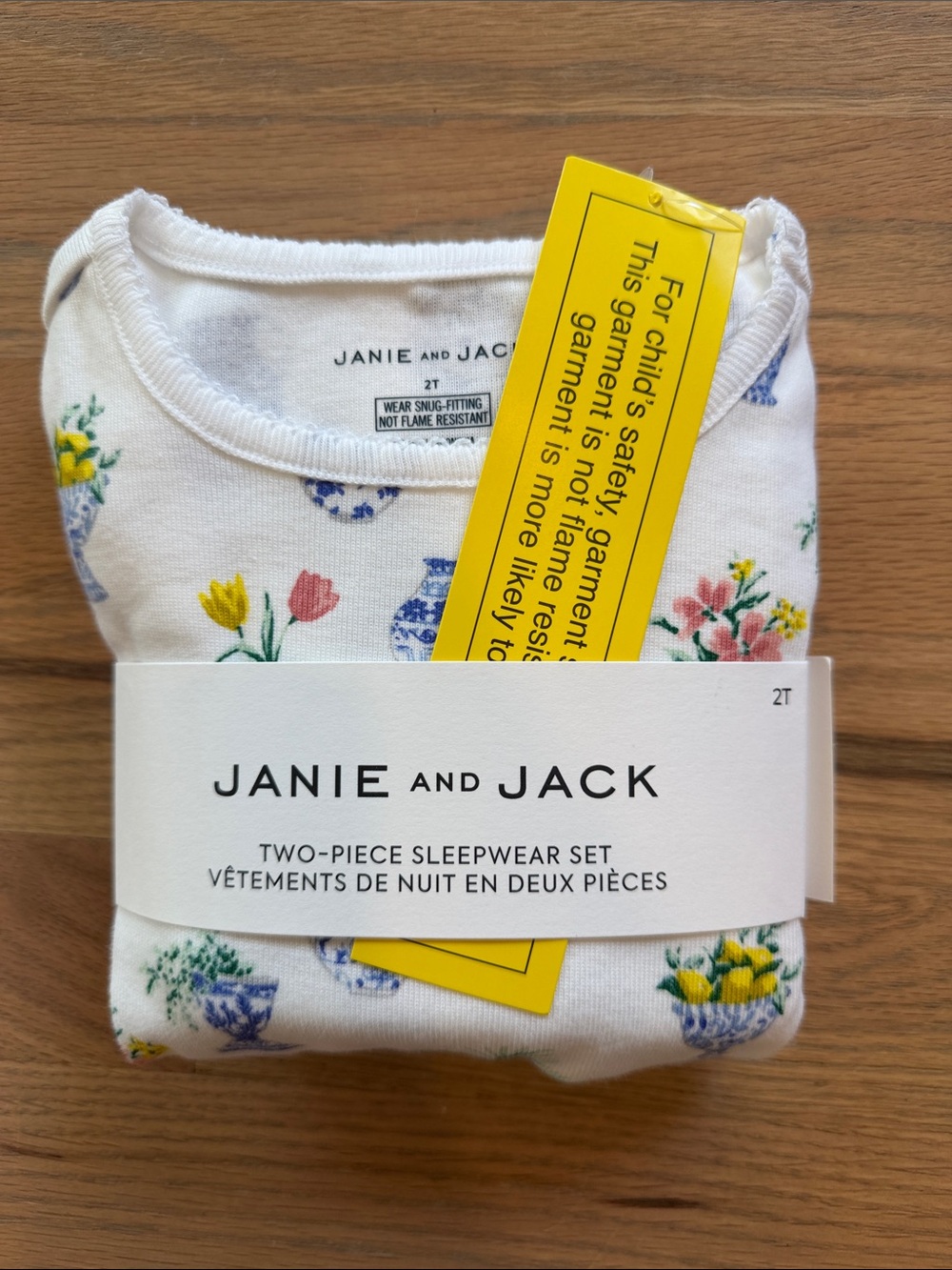 Janie and Jack White Floral & Vase Two-Piece Pajama Set